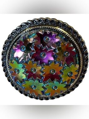 Vintage Western Germany Gold Tone Iridescent Floral Starburst Scarf Clip